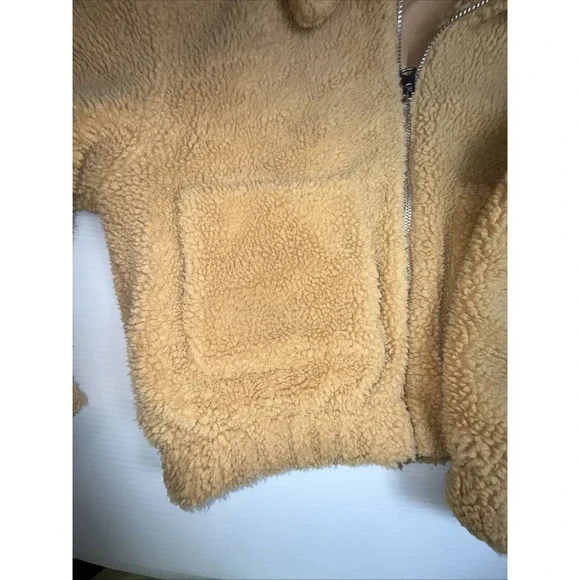 UO Urban Outfitters Cropped Teddy Jacket Fleece Deep Pile‎ Sherpa Brown M - Picture 7 of 11